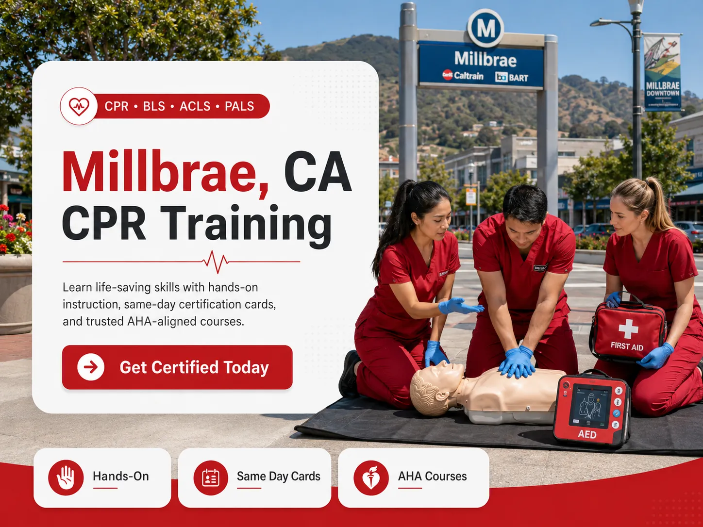 AHA-accredited CPR BLS class in Millbrae, CA with small group instruction