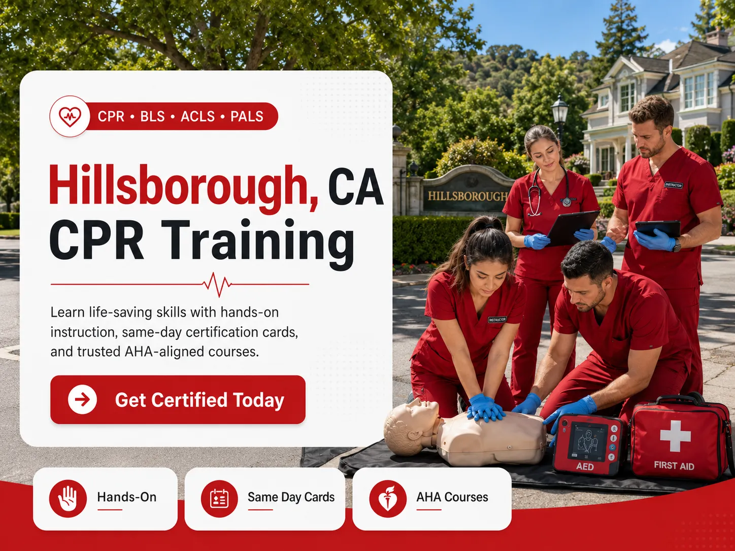 CPR certification class featuring AED training in Hillsborough, CA